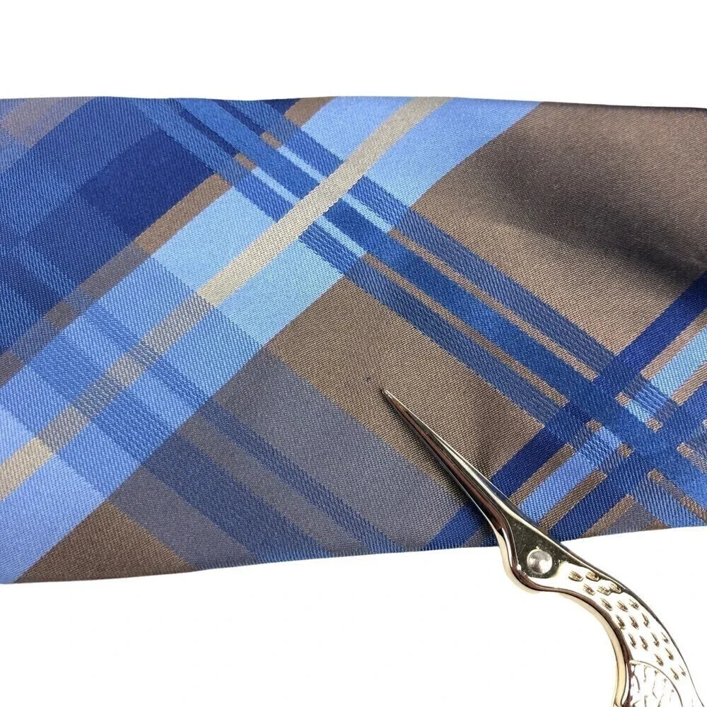 Joseph Abboud Silk Tie Mens Plaid Blue Brown 100% Silk Necktie *READ*